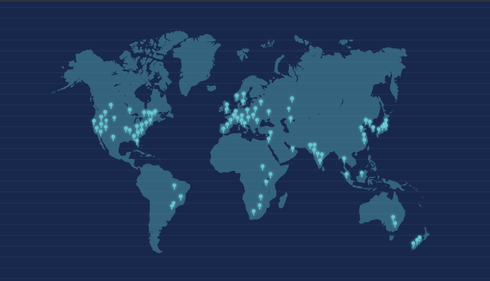 Worldwide map in blue with pinpoints