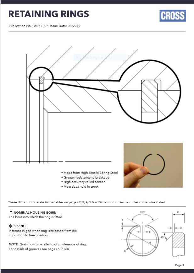 Cross Manufacturing Retaining Rings Data Sheet